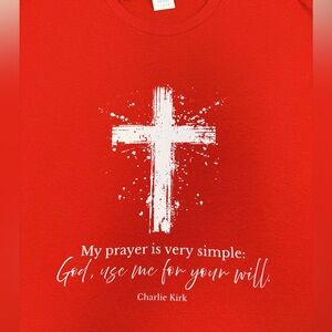 Red Charlie Kirk Quote T-Shirt with White Cross